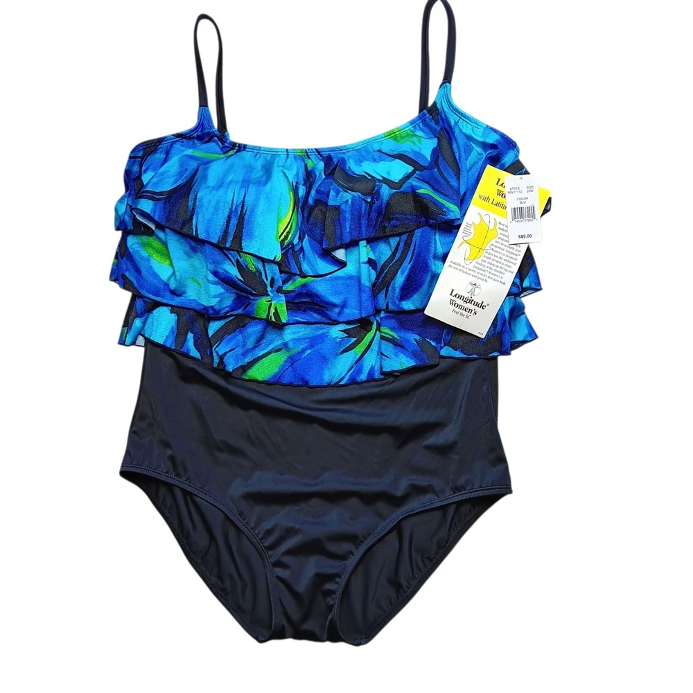 Longitude Women's One Piece Swimsuit Size 20W‎ Full Coverage Tummy Control